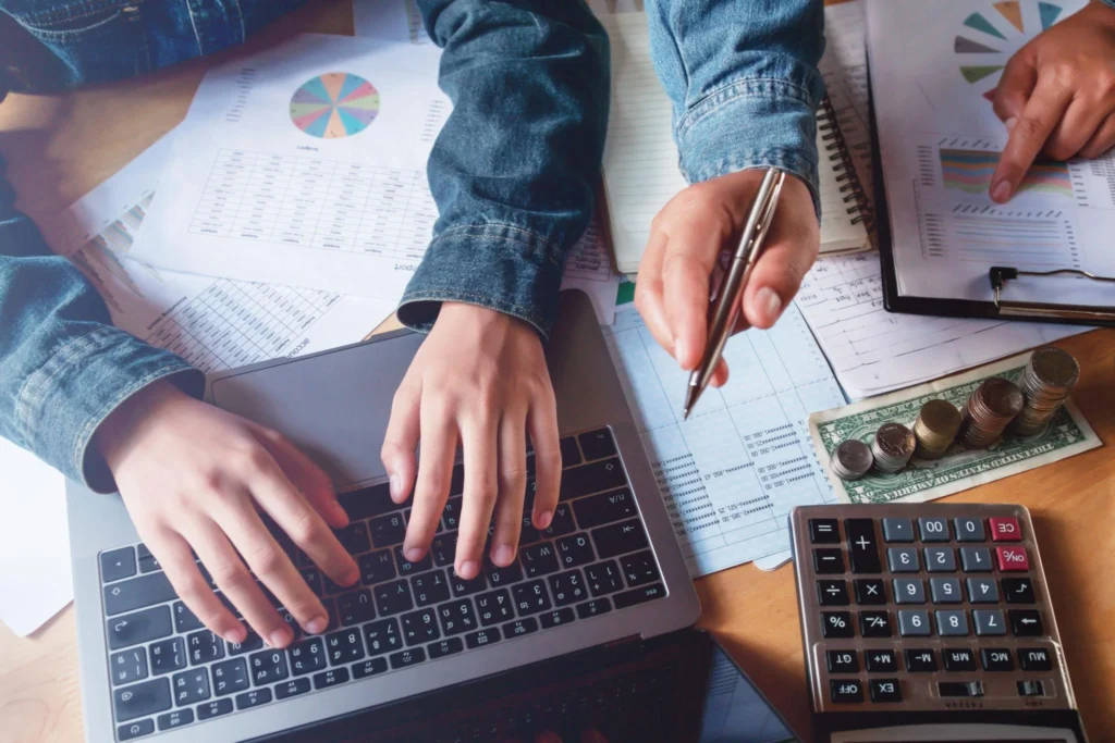bookkeeping team managing financial records and transactions in office